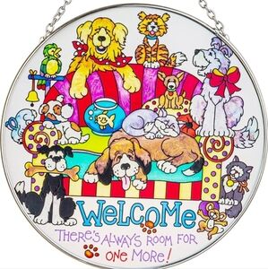 Colorful Pet-Themed Hanging Hand-Painted Stained Glass Dog Suncatcher